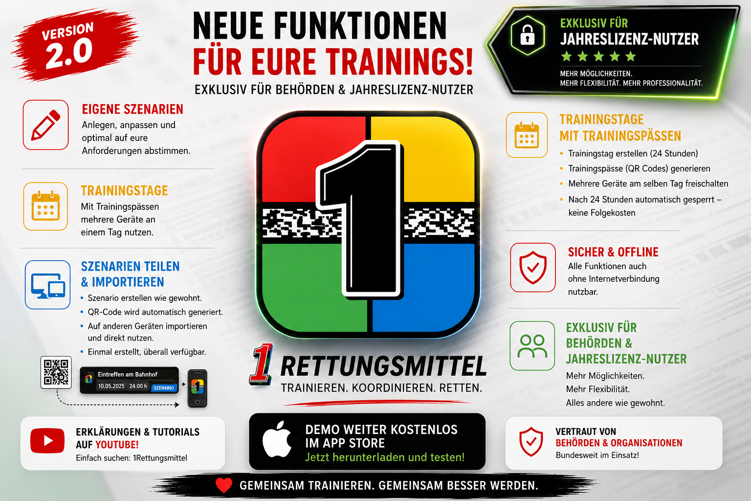 Version 2.0: neue Funktionen für Trainings, eigene Szenarien, Trainingstage mit Trainingspässen, Import und Offline-Nutzung